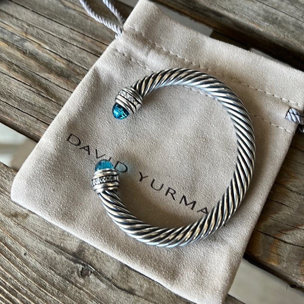 David Yurman Sterling Silver 7MM Blue Topaz Cable - Size M/L